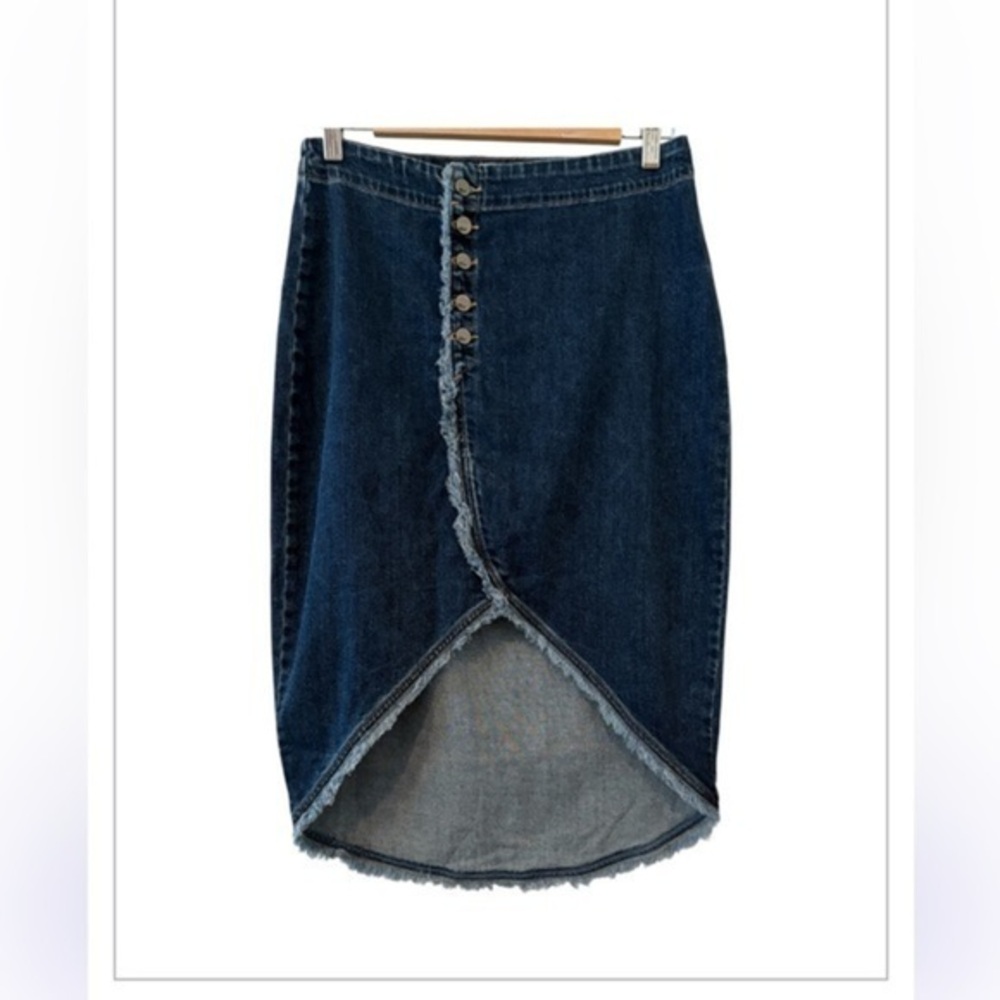 WASH LAB DENIM Button-Front Faux Wrap Y2K Cottagecore Skirt Shady Blue Size 27